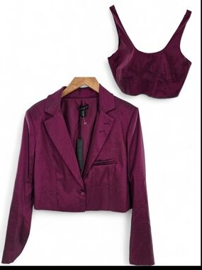 House Of Harlow 1960 Shiny Dark Fuchsia Cropped Blazer W/ Cami Womens Large